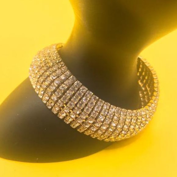 Gold-Tone 7 Row Rhinestone Bracelet - Picture 4 of 6